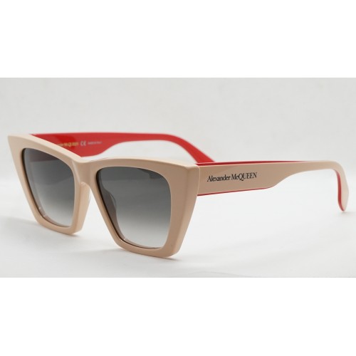 Alexander McQueen Okulary przeciwsłoneczne damskie AM0299S 005 - kremowy, czerwony, filtr UV 400