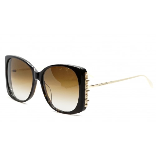 Alexander McQueen Okulary przeciwsłoneczne damskie AM0340S 002 - brązowy, filtr UV 400